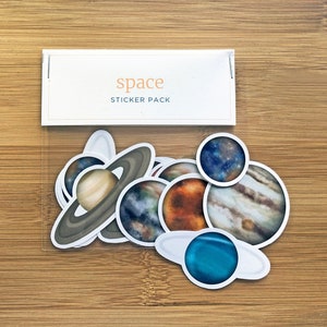 Lot de 16 autocollants spatiaux / Autocollants planète / Autocollants galaxie de l'espace / Système solaire / Autocollants pour agenda / Autocollants pour ordinateur portable et iPad / Décalcomanies
