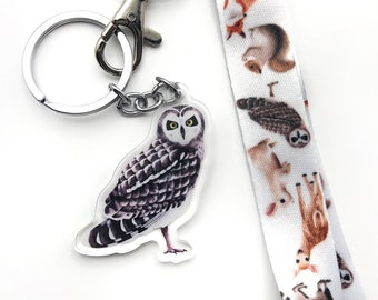 Owl Keychain / Owl Keyring / Woodland Acrylic Charm / Forest Animal Gift / Double-Sided Charm