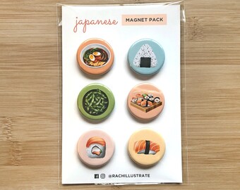 Japanese Food Magnet Pack: Sushi, Ramen, Edamame - Fridge Decor (6pc)