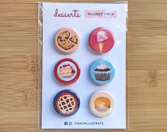 Dessert Magnet Pack / Refrigerator Magnets / Food Magnets / Fridge Magnets / Kitchen Magnets / Locker Magnets / Desserts / Sweets