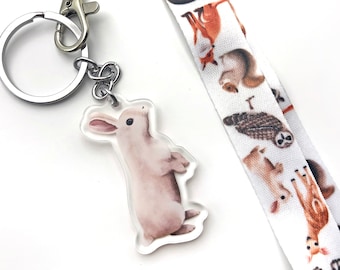 Rabbit Keychain / Bunny Keyring / Woodland Rabbit Acrylic Charm / Forest Animal Gift / Double-Sided Charm