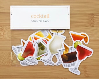 Cocktail Sticker Pack 12pc / Alcoholic Drink Stickers / Margarita Sticker Pack / Planner Stickers / Laptop and iPad Stickers / Decals