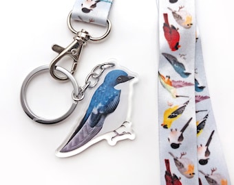 Bird Keychain / Blue Swallow Keyring / Tree Swallow Acrylic Charm / Bird Lover Gift / Double-Sided Charm