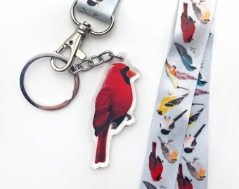 Bird Keychain / Cardinal Keyring / Northern Cardinal Acrylic Charm / Bird Lover Gift / Double-Sided Charm