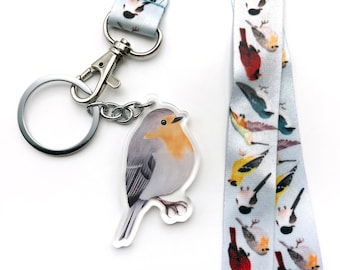 Bird Keychain / Robin Keyring / American Robin Acrylic Charm / Bird Lover Gift / Double-Sided Charm