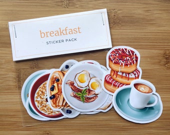 Breakfast Food Sticker Pack 14pc / Breakfast Stickers / Donuts / Pancake / Coffee / Planner Stickers / Laptop and iPad Stickers / Decals