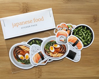 Japanese Food Sticker Pack 12pc / Sushi Sashimi Stickers / Ramen Stickers / Onigiri / Edamame / Planner Stickers / Laptop and iPad Stickers