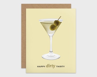 Funny Dirty Thirty Martini Birthday Card