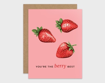 Funny Friendship Card / Strawberry Pun Valentine Card / Appreciation Card / Anniversary Love Card / Funny Greeting Card / Punny Card