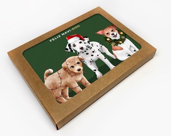 Feliz Navi Dog Christmas Card Set of 10 / Holiday Card Pack / Hand Illustrated Greeting Cards / Cute Card Set / Funny Cards / Puns