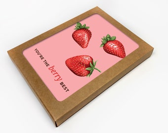 Funny Friendship Card Set of 10 / Strawberry Pun Valentine Cards / Appreciation Cards / Anniversary Love Cards / Funny Pun Greeting Cards