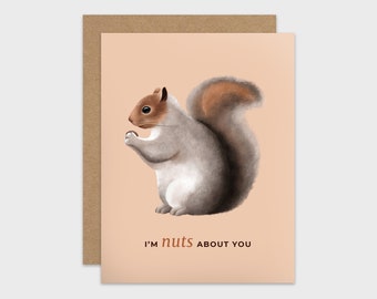 Funny Love Card / Nuts About You Pun Anniversary Card / Romantic Greeting Card / Valentine / For Husband / Wife / For Boyfriend / Girlfriend