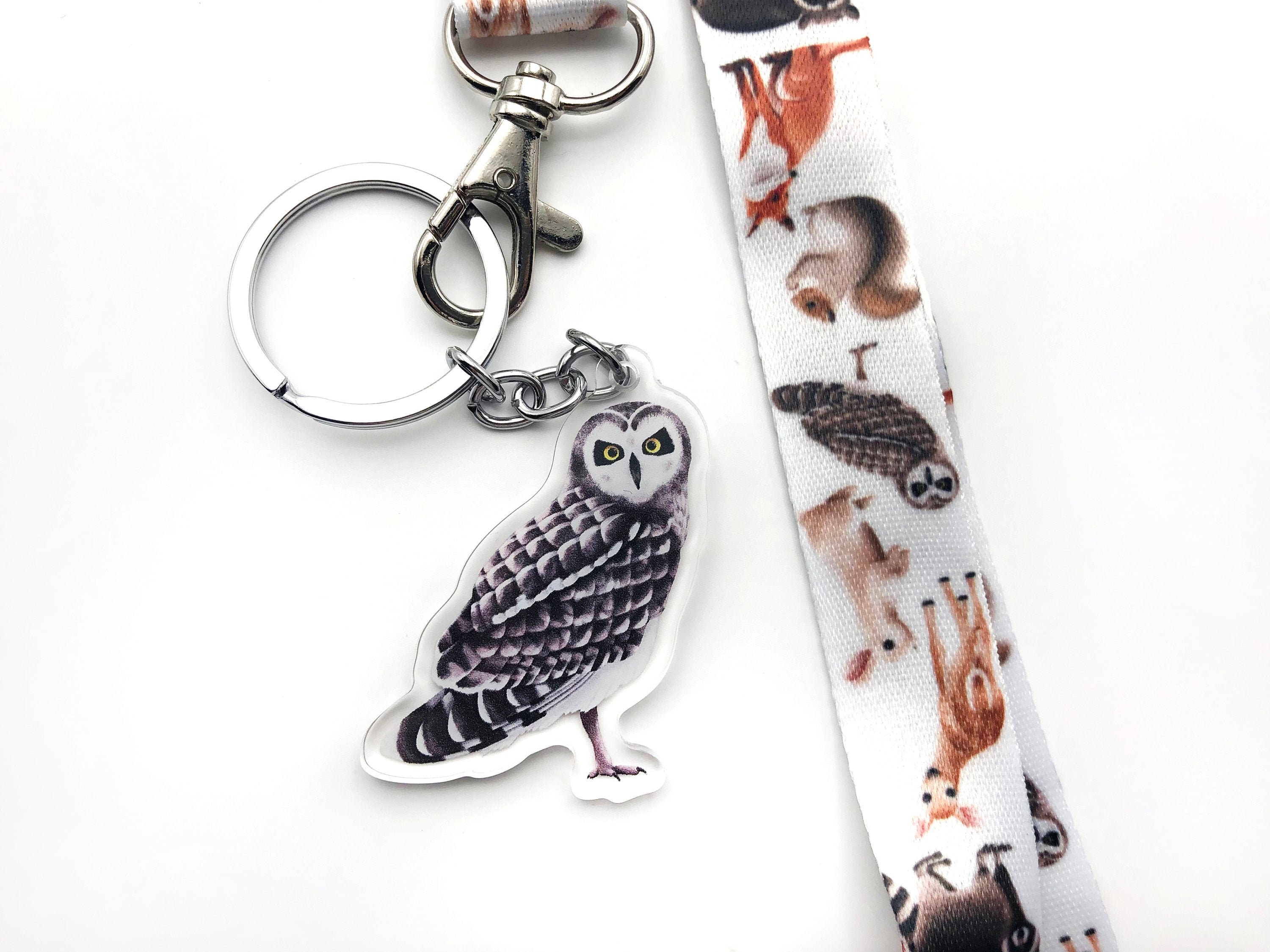 Owl Keychain / Owl Keyring / Woodland Acrylic Charm / Forest Animal Gift / Double-Sided Charm