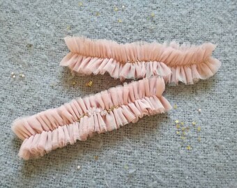 The Rose Quartz Crystal Garter Keepsake Set - soft tulle garter set