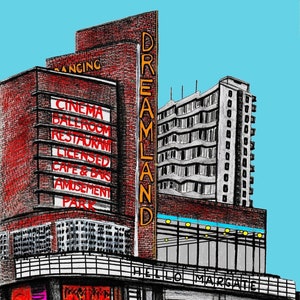 Limited Edition Signed Numbered Illustrated Dreamland Margate Beach Seaside Amusement Park Music Art Venue Kent A4 Giclée Fine Art Print