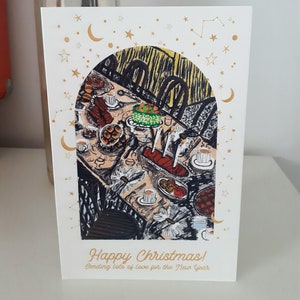 Fröhliche Weihnachten! Viele liebe Grüße zum Neujahr senden Neujahr Stern & Mond Himmelskörper Karte