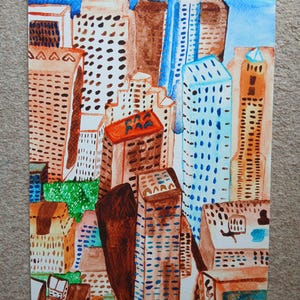 Limited Edition Signed Numbered Bird&#39;s Eye View New York City Inspired Architectural Colourful Watercolour Painting A3 Giclée Fine Art Print