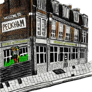 Limited Edition Signed Numbered The Prince of Peckham Rustic Pub Iconic Welcome South East London  Mural A4 Giclée Art Print Illustration