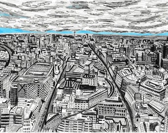 Limited Edition Signed Numbered Sky Garden Cityscape Landscape View A4 Giclee Art Print