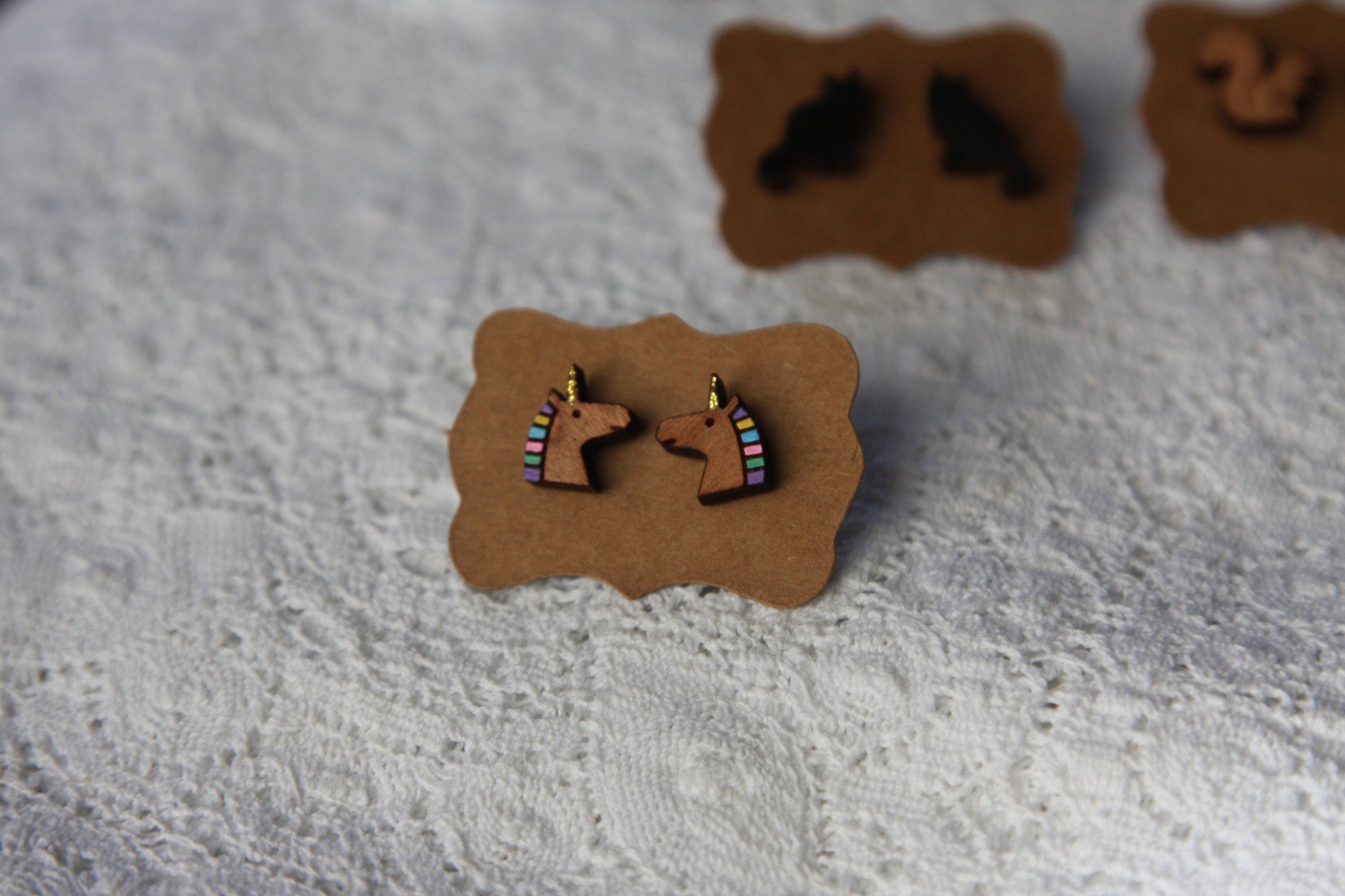 Unicorn earrings, hand painted wooden