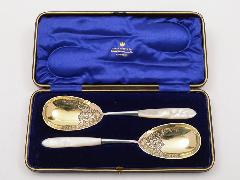 Edwardian Cased Pair of Serving Spoons Circa 1905