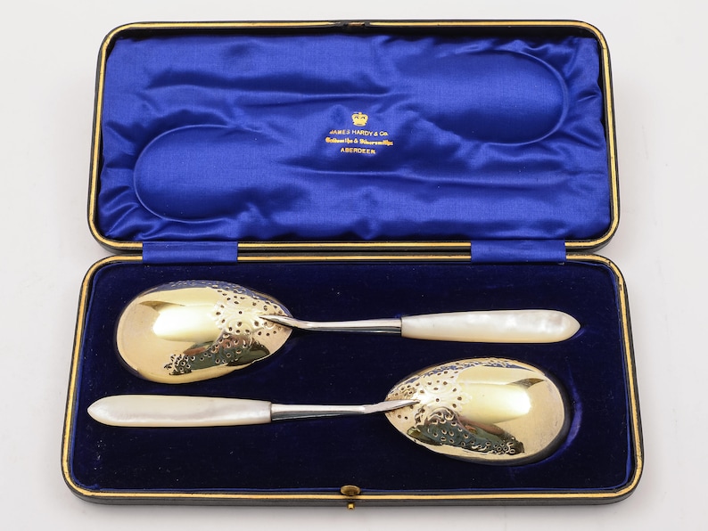 Edwardian Cased Pair of Serving Spoons Circa 1905