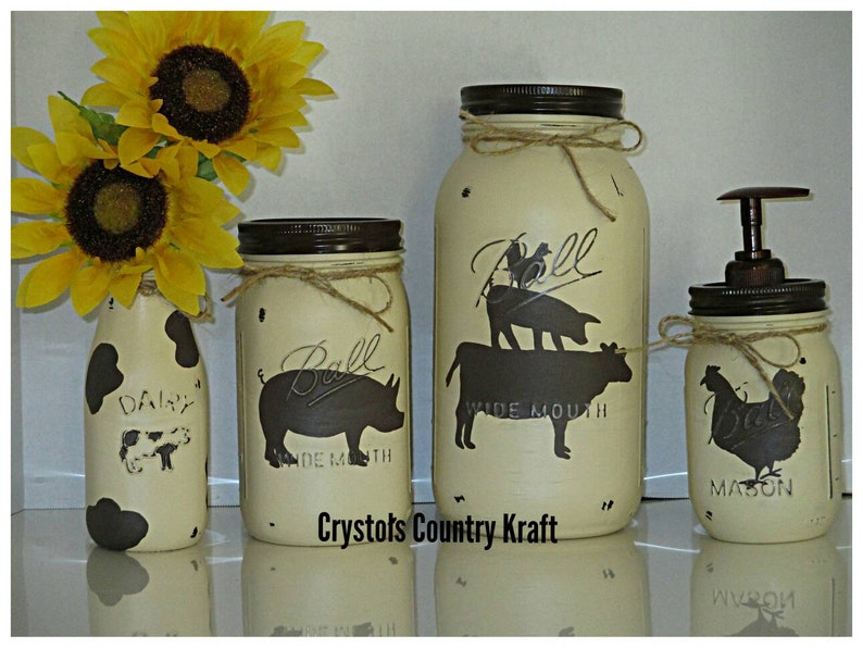 Farm House kitchen canister set. Farm animal decor Cow pig | Etsy