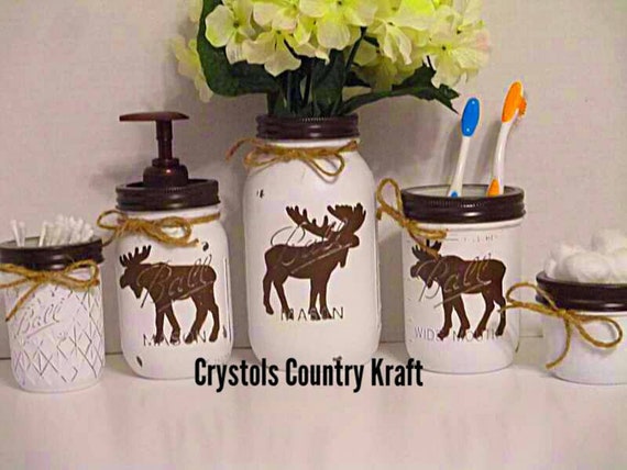 Moose Bathroom Set Moose Soap Jar Moose Toothbrush Holder Etsy