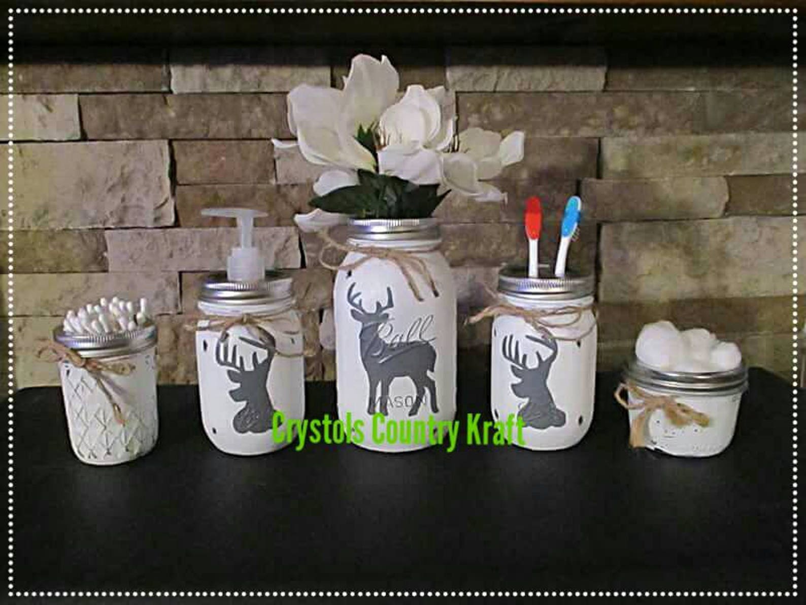 Deer bathroom storage set buck decor white and gray Etsy