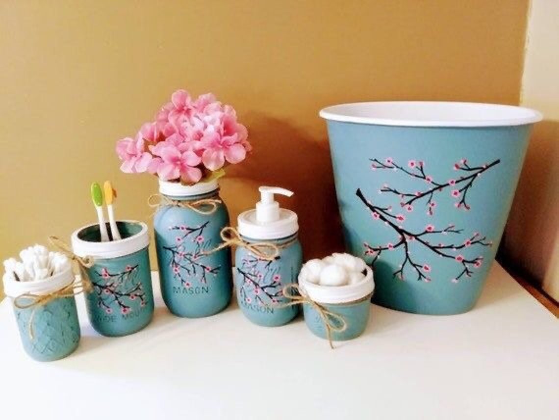Cherry Blossom Bathroom Decor Teal Bathroom Cherry Blossom Etsy