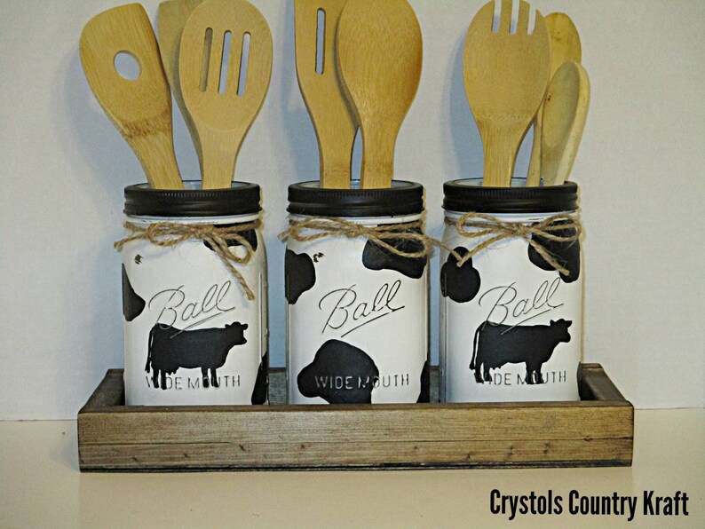 Farmhouse cow kitchen utensils/canister set. Farm animal | Etsy