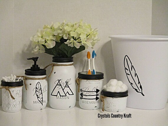 Feather And Arrow Bathroom Decor Feather Soap Jar Arrow Etsy