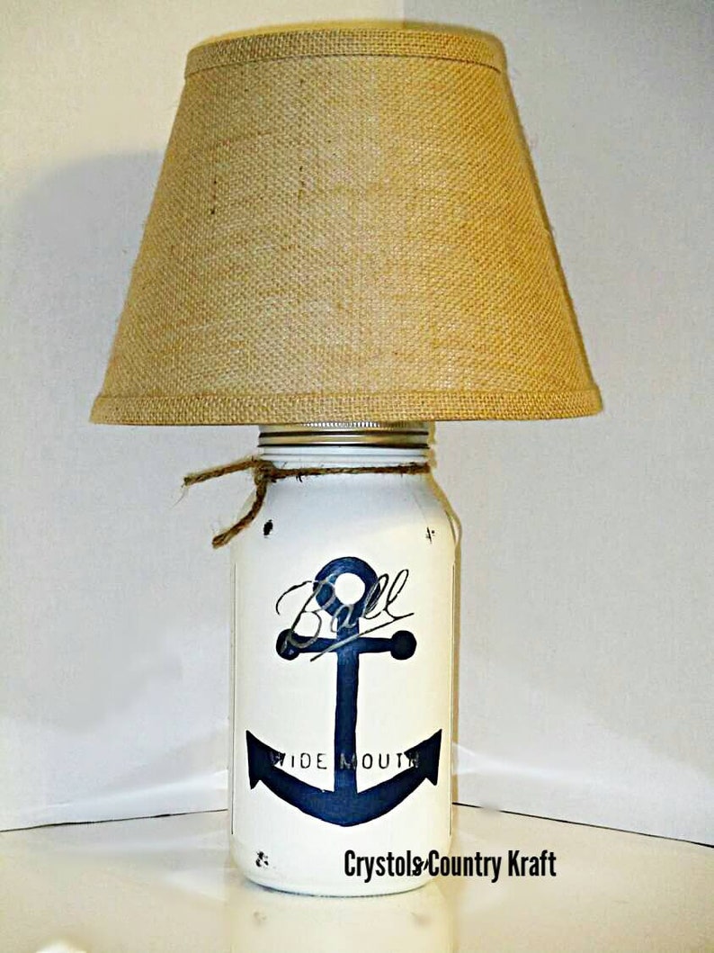 Anchor Table Lamp Navy Blue Burlap Shade Image 0
