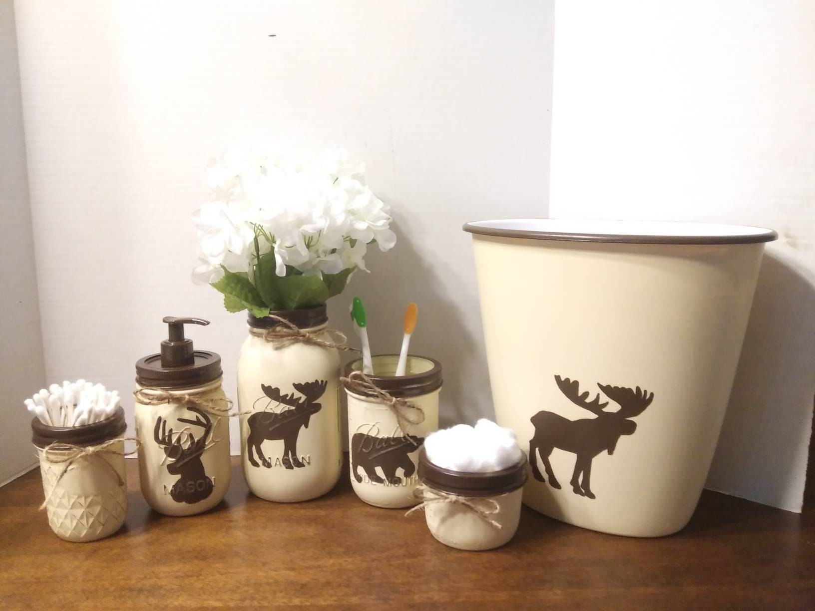 Deer Bear Moose Bathroom Decor Deer Soap Jar Bear Toothbrush Etsy