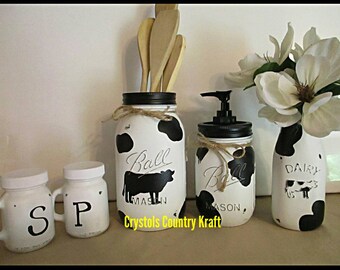 Farm House kitchen canister set. Cow pig chicken kitchen