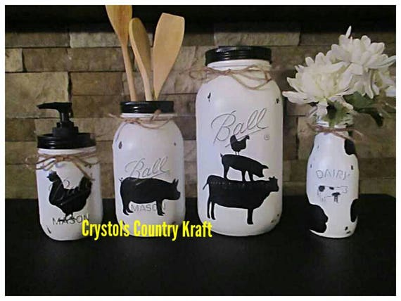 Farm House kitchen canister set. Cow pig chicken kitchen | Etsy