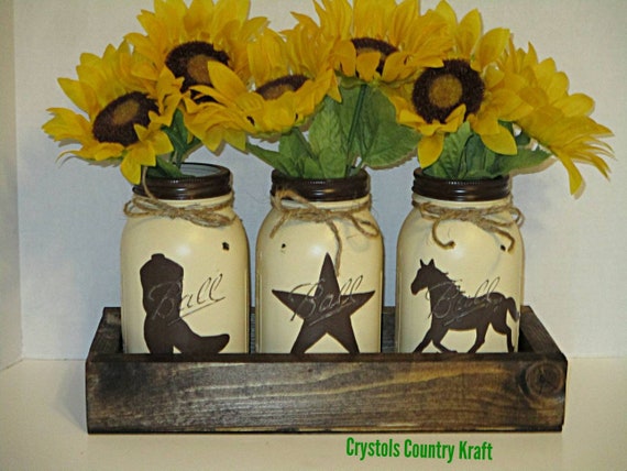 Western Vases Western Centerpieces 3 Vases In Rustic Box Etsy