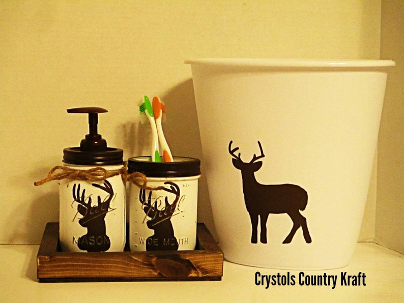 Deer decor bathroom set deer soap jar deer buck toothbrush Etsy
