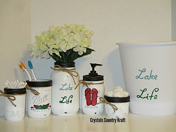 Lake Life Bathroom Decor Fishing Boat Toothbrush Jar Flip Etsy