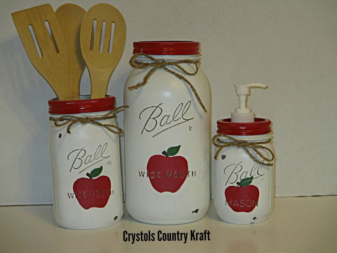 Apple Canisters Apple Kitchen Set Utensil Jar Apple Soap Etsy