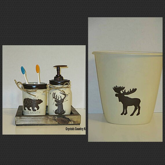 Woodland Animal Decor Deer Soap Jar Bear Toothbrush Jar Etsy