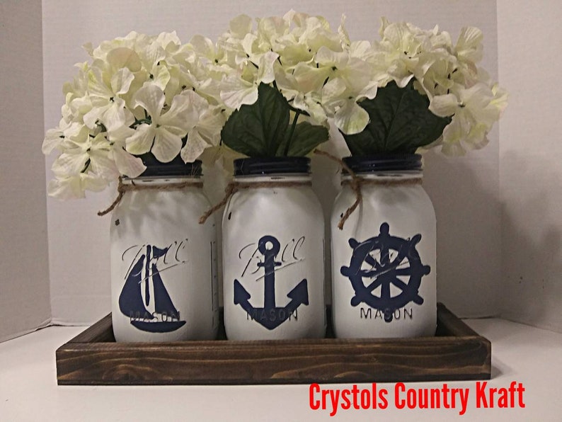 Set of 3 Nautical vases w/box flowers not included anchor Etsy