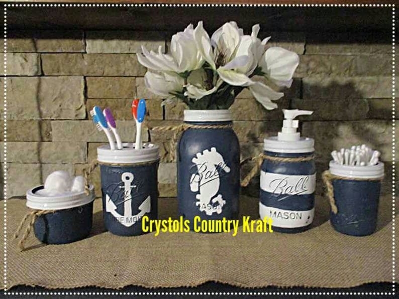 Navy Blue Beach Theme Bathroom Nautical Seahorse Anchor Etsy