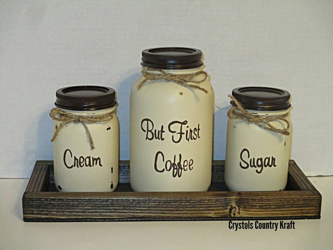 Sugar Jar Creamer Jar Coffee Bar Decor but First Coffee Etsy