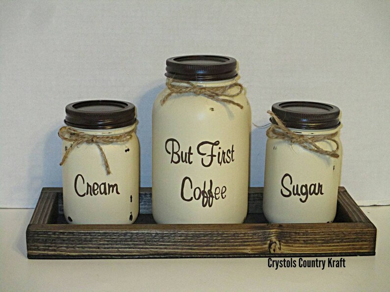 Sugar Jar Creamer Jar Coffee Bar Decor but First Coffee Etsy