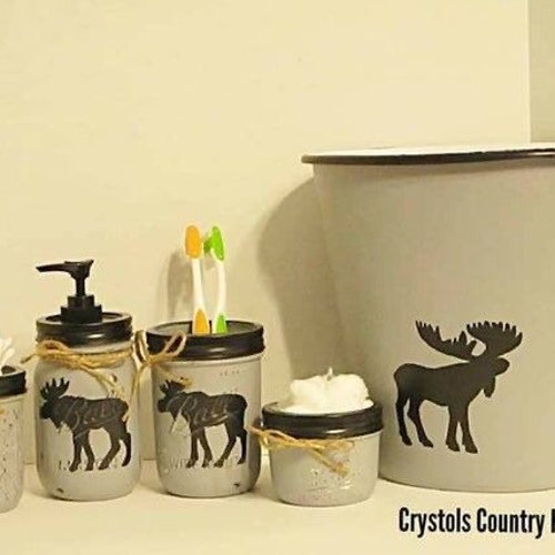 Moose Bathroom Set Moose Soap Jar Moose Toothbrush Holder Etsy