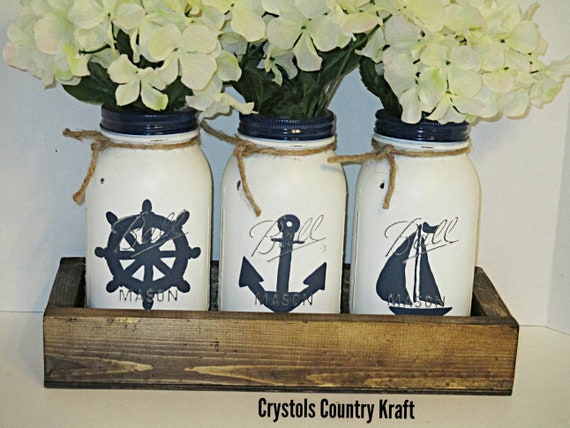 Set Of 3 Nautical Vases W Box Flowers Not Included Anchor Etsy