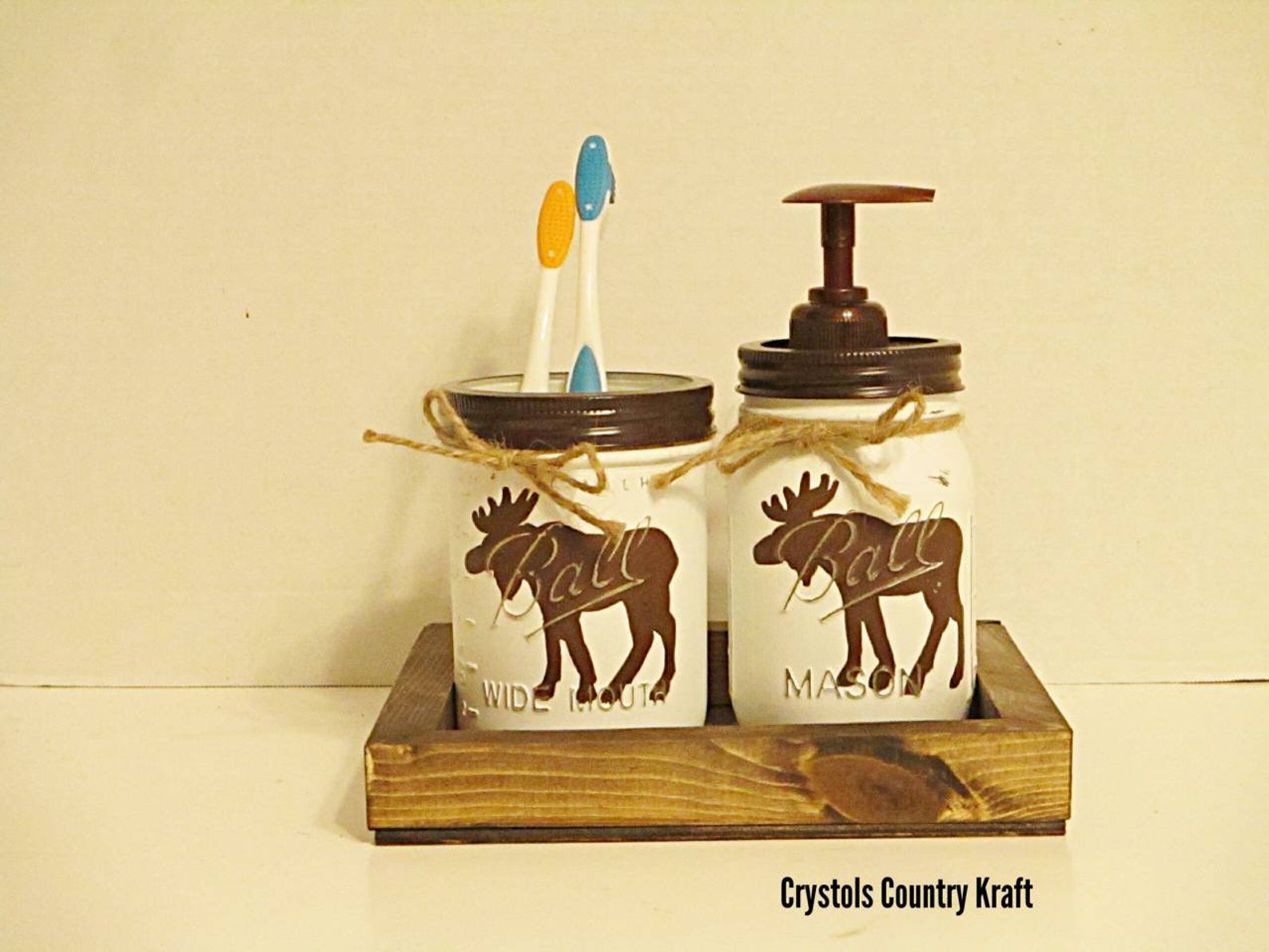 Deer bathroom soap and toothbrush holder set with rustic wood Etsy
