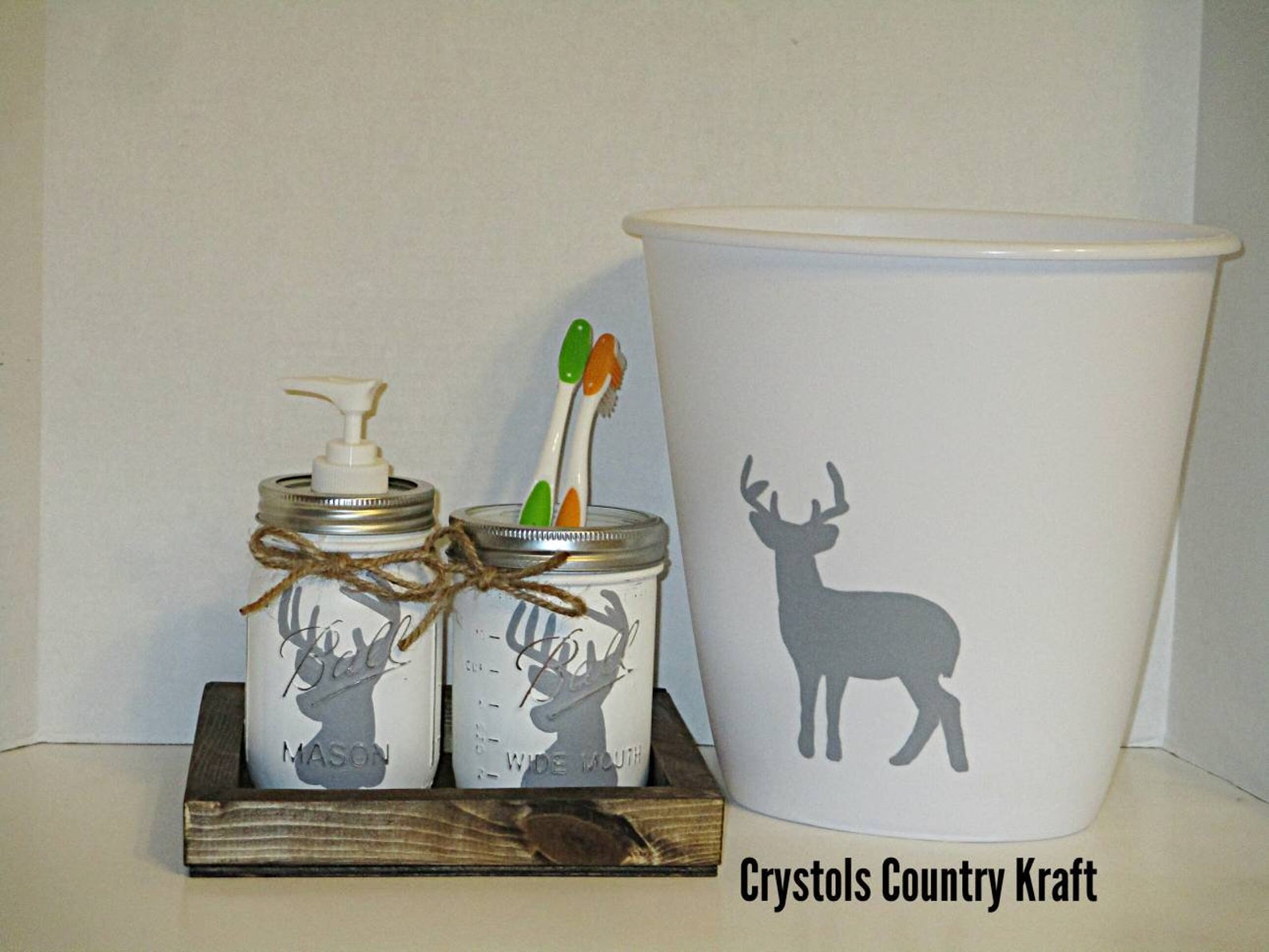 Deer decor bathroom set deer soap jar deer buck toothbrush Etsy
