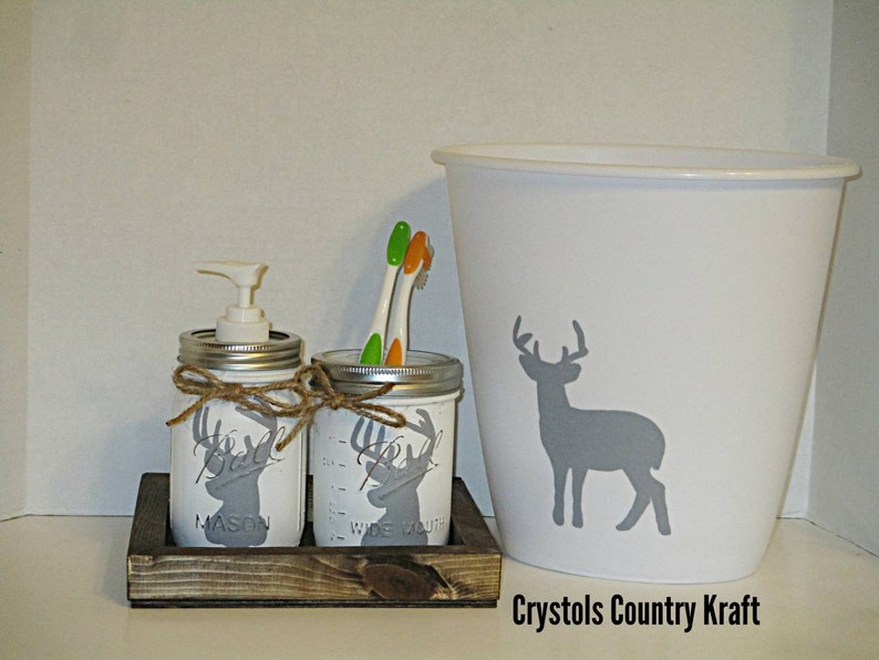 Deer decor bathroom set deer soap jar deer buck toothbrush Etsy